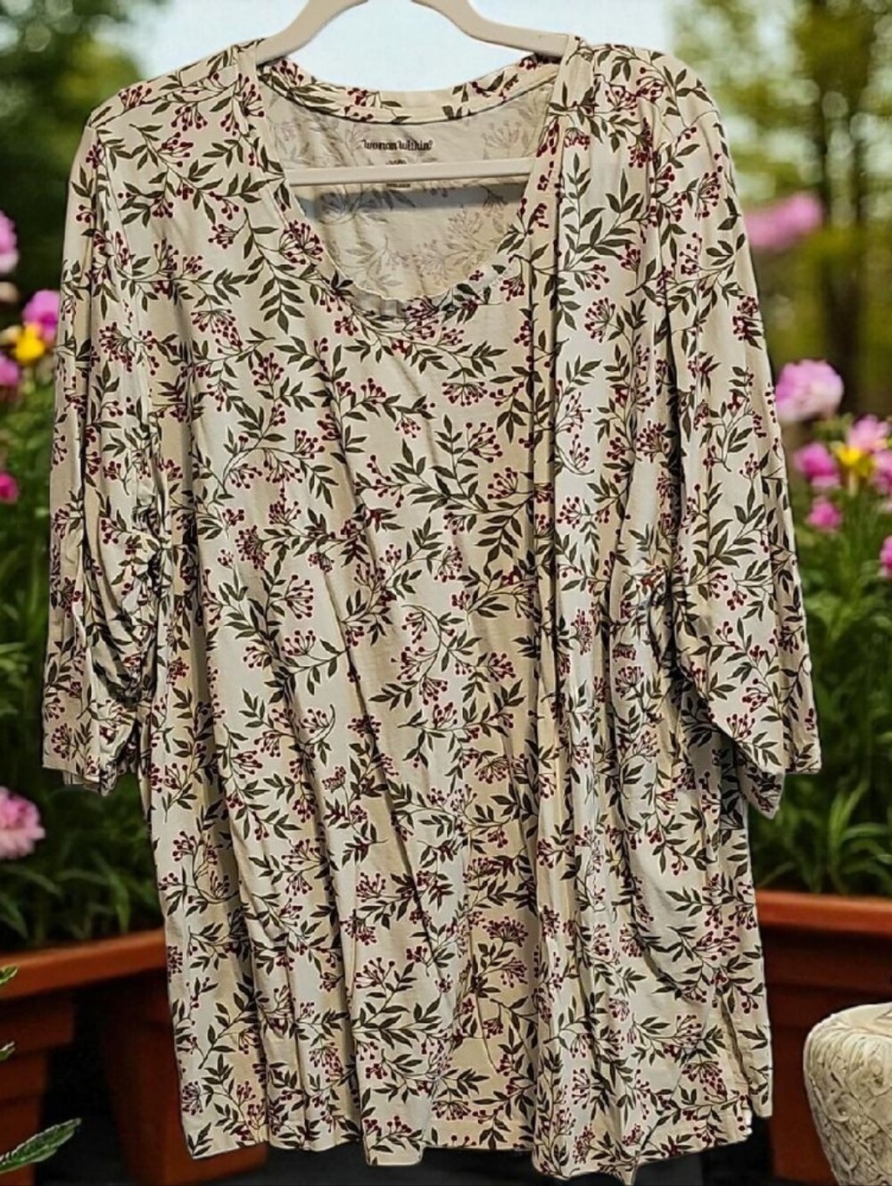Woman Within Cream Floral Blouse